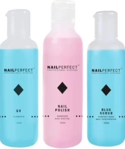Nagel Vloeistoffen Set Voor Het Voorbereiden En Verwijderen Van Gel Nagels - UV Cleanser - Remover - Blue Scrub - 300 Ml