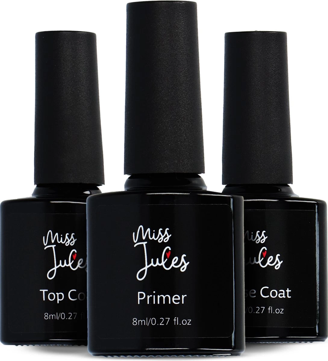 Miss Jules® Base & Top Coat & Primer 24 Ml - Gellak - Goede Aanhechting - Blijvend Glanzende Nagels