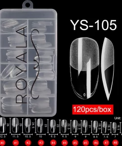 Royala 105 - Oval Long Half Frosted - Full Cover - Nageltips - Nepnagels - Plaknagels - In Assortimentsbox - 120 Stuks 12 Maten - Voor Gellak Acrylnagellak En PolyGel Nagels - Royala Frosted Tips Line