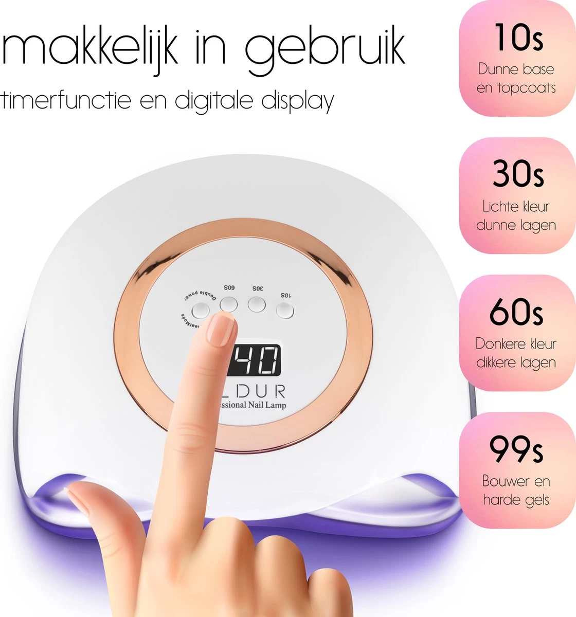 Eldur® Nageldroger - Nagellamp 168W - Gelnagels UV Lamp Nagels - Gellak Lamp - Afbeelding 2