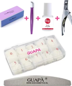 GUAPÀ® Nepnagels Met Nageltips En Nagellijm | Plaknagels | Kunstnagels | Nagelverlenging | Polygel | Naturel 100 Stuks