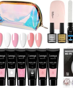 Luneya Polygel Kit - 6 Kleuren - Polygel Nagels Starterspakket - Tasje - Incl. UV LED Lamp