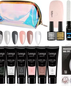 Luneya Polygel Kit - Black Pink Edition - 6 Kleuren - Polygel Nagels Starterspakket - Tasje - Incl. UV LED Lamp
