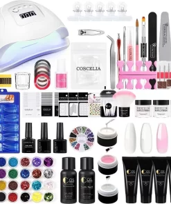 Polygel- Polygel Starter Set Professional - Polygel Nagels- Pakket Omvat 1x80W Nagel Droger Lamp 4 X Poly Gel 1 X Top Coat 1 X Base Coat 3 X UV Gel 3 X Acryl Poeder 1 X Mini Nail Boor Machine 1 X Gradient Crystal Nail Borstel 1x20Pcs Nail