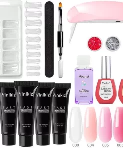 Yinikiz - POLYGEL Kit - 5 Kleuren Polygel 15ML - Roze En Wit - Starterkit- Gellak - Manicure Set - UV Lamp - Polygel Nagels Starterspakket - Nepnagels -