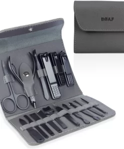 Merkloos Luxe 16-delige | Manicure Set | Met Lederen Opbergetui | Manicureset | Nagelknipper | Grijs