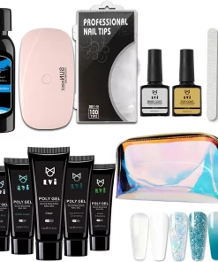 Elvi Polygel Starterskit -Complete Set Inc. USB UV/Led Mini Lamp-6x15g Polygel Kleuren Blauw - Nagelverlenging Polyacryl UV Nagellak-Quick Extension Temperature Color Changing Gel Blue Green