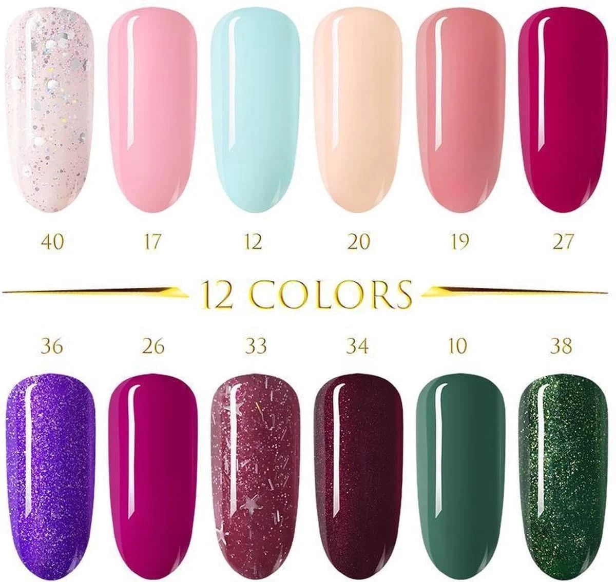 Gellak Starterspakket 12 Kleuren - Gellak - Gellakset - Nagelset - Gelnagels - Nagellak - Gelnagel Kit - UV Lamp 36W - LED - Manicure Set - 12 Kleuren Gel Polish - Nail Art - Nagellamp - Nagelboor - Nageldroger - Nagellak - Afbeelding 12