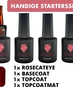 #ROSECATEYESERIE - Influence Gellac - Gellak - Gellak Paars UV - UV Gellak - Gel Nagellak - Basecoat - Topcoat - Topcoatmat - No Wipe - Startersset - Kado Vrouw - Valentijns Cadeau - Kado Voor Haar - 4 X 10 Ml - Magneet