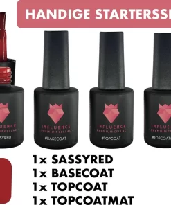 Merkloos #SASSYREDSERIE - Influence Gellac - Rode Gellak - Gellak Rood UV - UV Gellak - Gel Nagellak - Basecoat - Topcoat - Topcoatmat - No Wipe - Startersset - Kado Vrouw - Valentijns Cadeau - Kado Voor Haar - 4 X 10 Ml