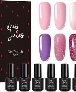 Miss Jules - 6-Delige Gellak Starterspakket - Nagellak - Kleur Paars, Roze & Glitter - Glanzend & Dekkend Resultaat