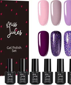 Miss Jules - 6-Delige Gellak Starterspakket - Nagellak - Kleur Paars, Lila & Glitter - Glanzend & Dekkend Resultaat