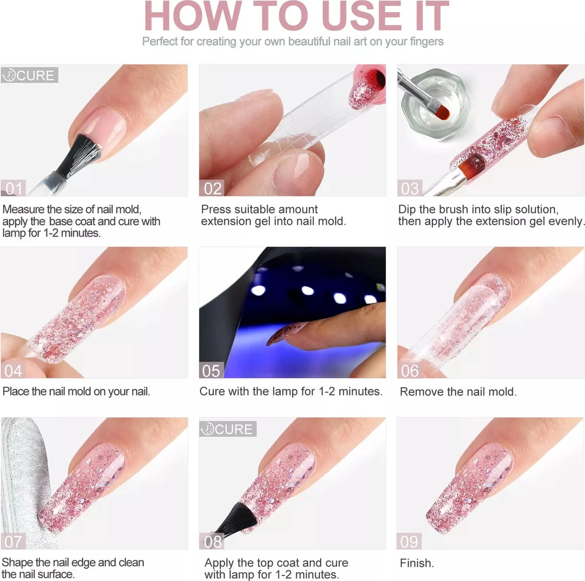 Royala POG4 Professionele Poly Gel Kit – Premium Quality – 8 Kleuren Polygel - Dual Molds Nagelvormen - Polygel Pakket - Topcoat Basecoat - Incl. 36 Watt LED Nageldroger - Poly Acryl Nagels - Nail Art Pakket - Starterspakket - Gel Lak - Afbeelding 19