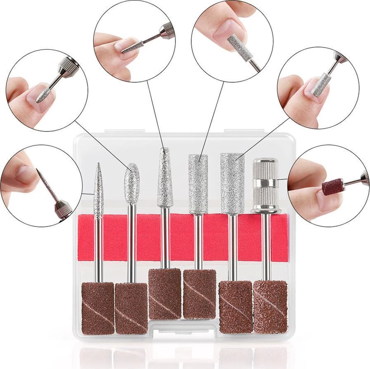 Royala - Manicure & Pedicure Set Elektrische Nagelvijl Nagelfrees - Nail Drill - Geschikt Voor Natuurlijke Nagels - Nepnagels - Gellak - Gelnagels - Acrylnagels - 6 Opzetstukken - Rood - Afbeelding 2