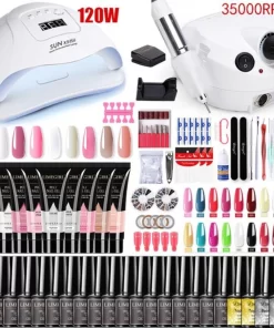 Merkloos Gellak Startespakket - Professioneel- Gellak - Gellak Lamp - Lamp 120W - Nagelpolijstmachine 35000 RPM - Pedaalbesturing - Nageldroger Met LED - Acryl Nagel - Gellak Set - Gellak Remover - 12 Kleuren Polygel