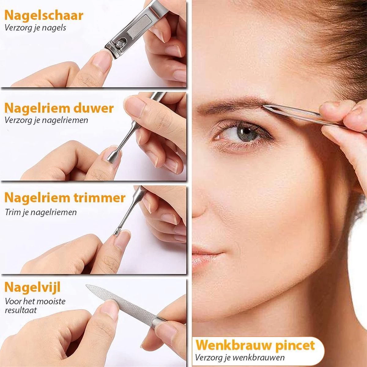 Merkloos Luxe Manicure En Pedicure Set - 12-delige Nagelverzorging - Manicureset Met Nagelknipper - Nagelschaar - Incl. Opbergetui - Afbeelding 6