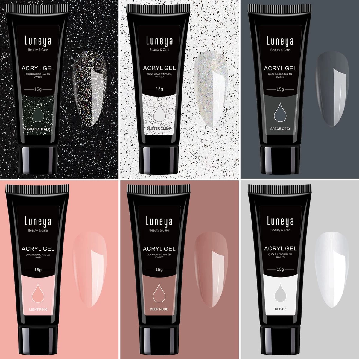 Luneya Polygel Kit - Black Pink Edition - 6 Kleuren - Polygel Nagels Starterspakket - Tasje - Incl. UV LED Lamp - Afbeelding 4