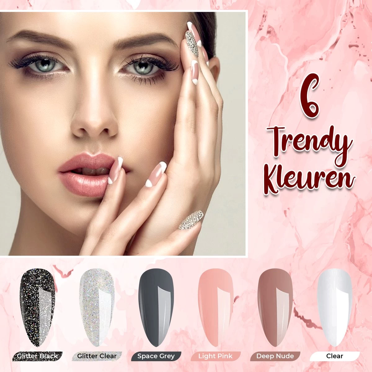 Luneya Polygel Kit - Black Pink Edition - 6 Kleuren - Polygel Nagels Starterspakket - Tasje - Incl. UV LED Lamp - Afbeelding 7