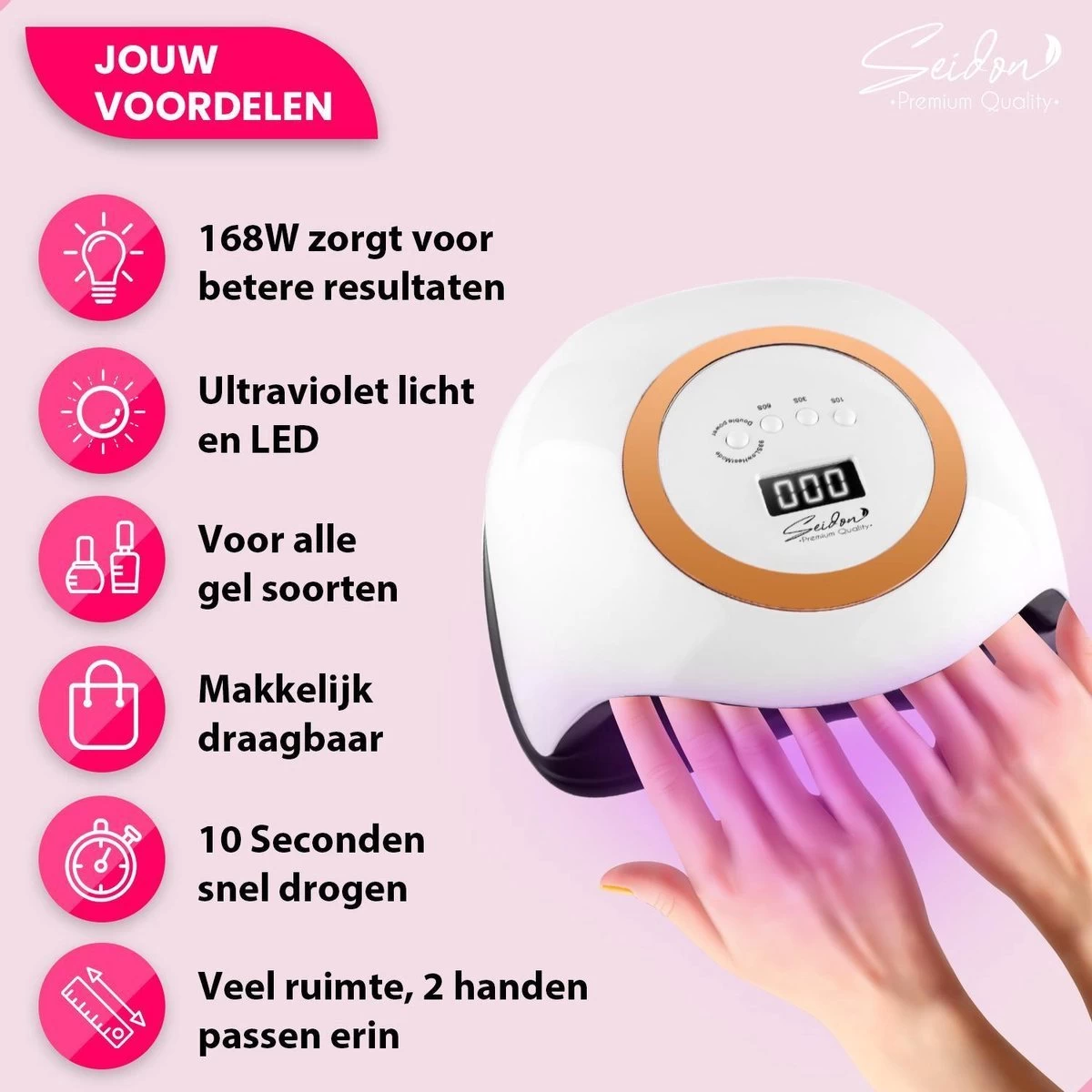 Seidon© Nageldroger 168W - LED Lamp Nagels - Gellak Lamp - UV Lamp Gelnagels - Afbeelding 2