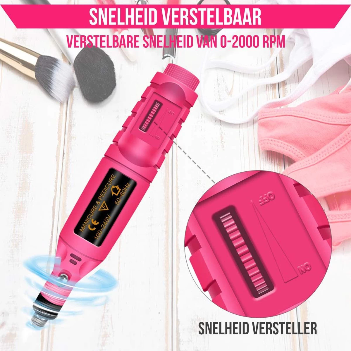 Royala - Manicure & Pedicure Set Elektrische Nagelvijl Nagelfrees - Nail Drill - Geschikt Voor Natuurlijke Nagels - Nepnagels - Gellak - Gelnagels - Acrylnagels - 6 Opzetstukken - Rood - Afbeelding 3