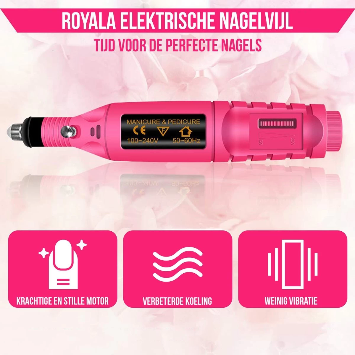 Royala - Manicure & Pedicure Set Elektrische Nagelvijl Nagelfrees - Nail Drill - Geschikt Voor Natuurlijke Nagels - Nepnagels - Gellak - Gelnagels - Acrylnagels - 6 Opzetstukken - Rood - Afbeelding 4