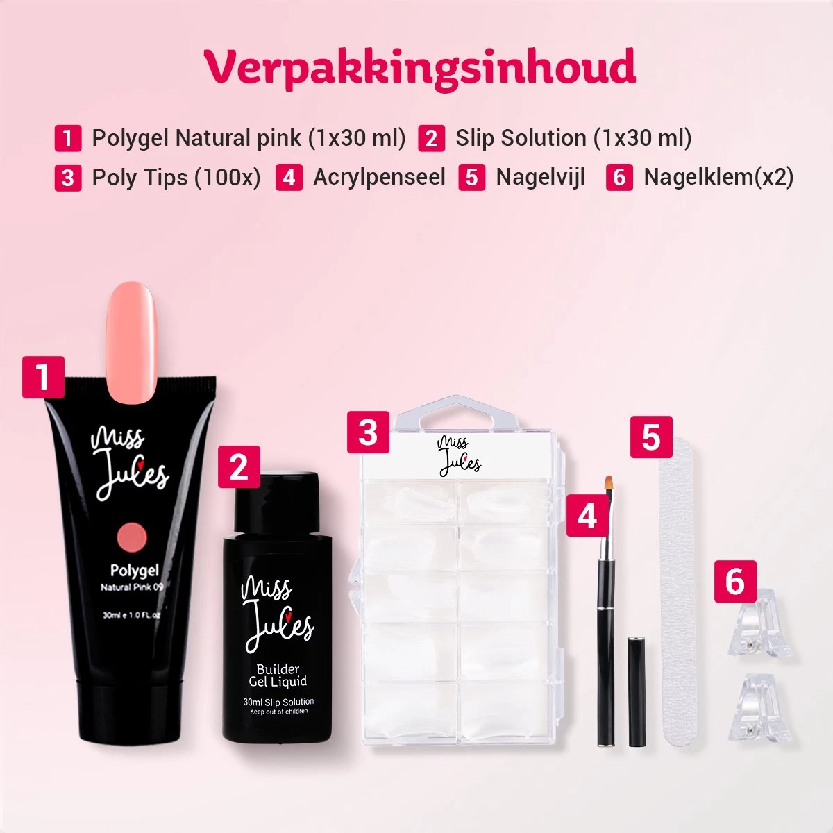 Miss Jules® Polygel Kit - 30 Ml Natural Pink - Polygel Nagels Starterspakket – Polygel Set Incl. Instructievideo (NL) – Polygel Starters Kit - Afbeelding 4