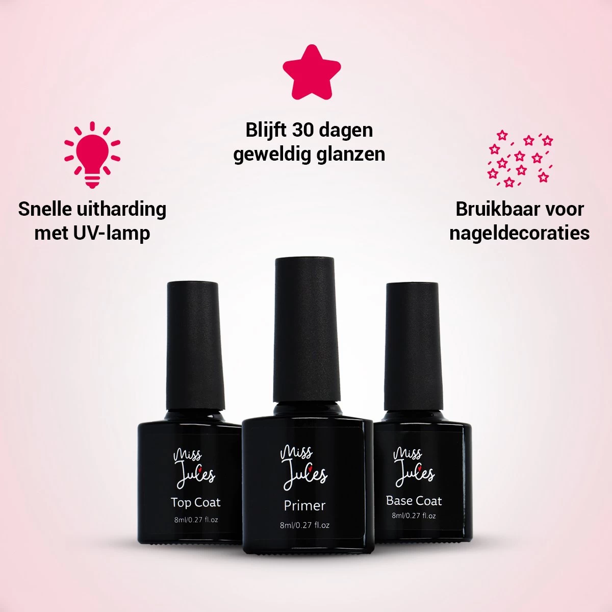 Miss Jules® Base & Top Coat & Primer 24 Ml - Gellak - Goede Aanhechting - Blijvend Glanzende Nagels - Afbeelding 3