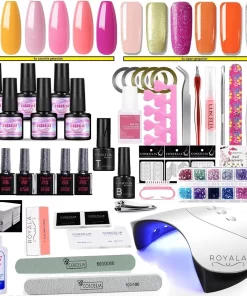 Royala E6 Gellak Starters Pakket Inclusief UV LED Lamp + Met 12 Verschillende Gellak Kleuren - Gellak Lamp – Gellac Set - Alle Benodigdheden In Eén - 300 Nail Wipes - Cleanser - Topcoat - Uitgebreid Pakket- Gel Polish Set - Gellak Set - UV LED Lamp