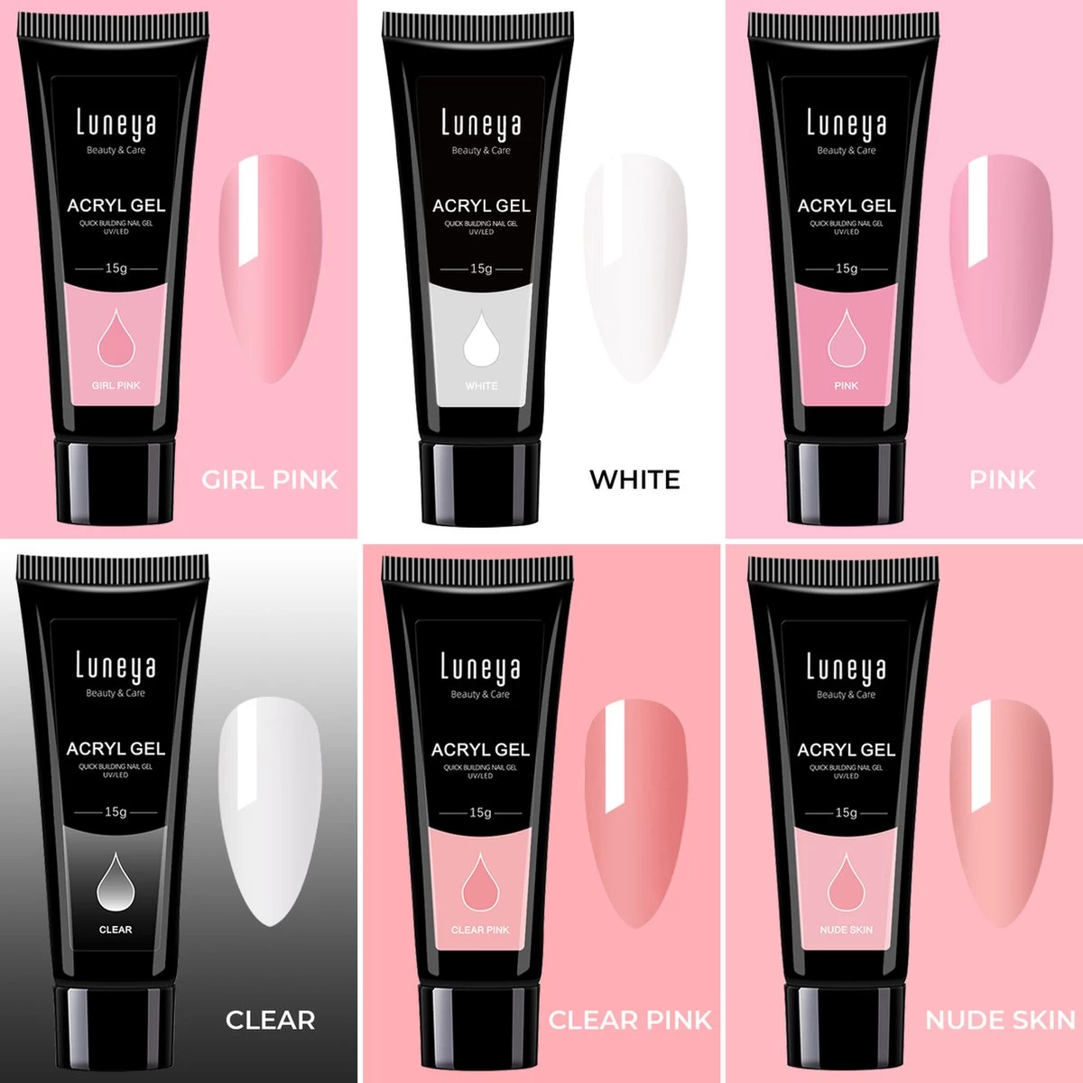 Luneya Polygel Kit - 6 Kleuren - Polygel Nagels Starterspakket - Tasje - Incl. UV LED Lamp - Afbeelding 4