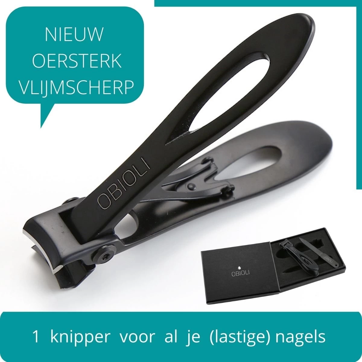 Obioli ™ Nagelknipper Set - Luxe Cadeau Doos Voor Mannen En Vrouwen - Nageltang - Nagelschaar - Kalknagels - Teennagel - Met Nagelvijl - Zwart - Groot - Gift Box