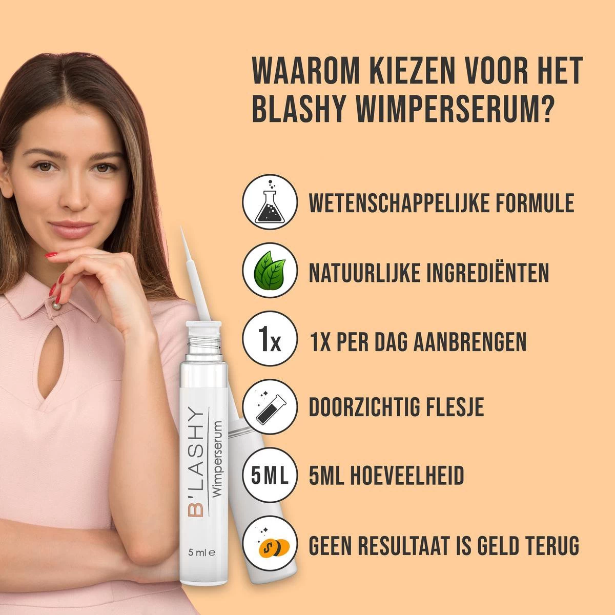 B’LASHY® Wimperserum - Wimper Groeimiddel - Wimper Serum Voor Sterke, Lange En Volle Wimpers - 5 Ml - Afbeelding 4