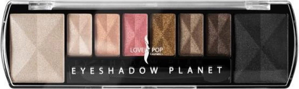 Lovely Pop Cosmetics - Oogschaduw Palette - Planet Saturn - Met Lange Applicator - 8 Kleuren: Wit / Crème / Roze / Goud / Bruin / Zwart - 1 Doosje Met 9 Gram Inhoud - Afmeting Doosje: 14,7 X 4,4 Centimeter