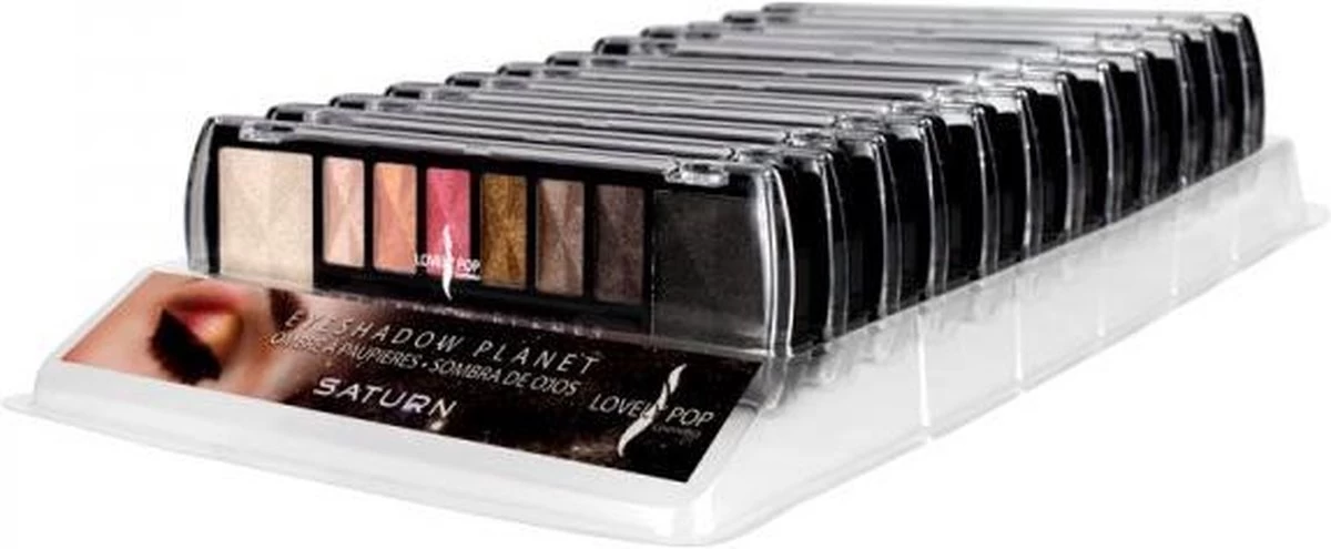 Lovely Pop Cosmetics - Oogschaduw Palette - Planet Saturn - Met Lange Applicator - 8 Kleuren: Wit / Crème / Roze / Goud / Bruin / Zwart - 1 Doosje Met 9 Gram Inhoud - Afmeting Doosje: 14,7 X 4,4 Centimeter - Afbeelding 2