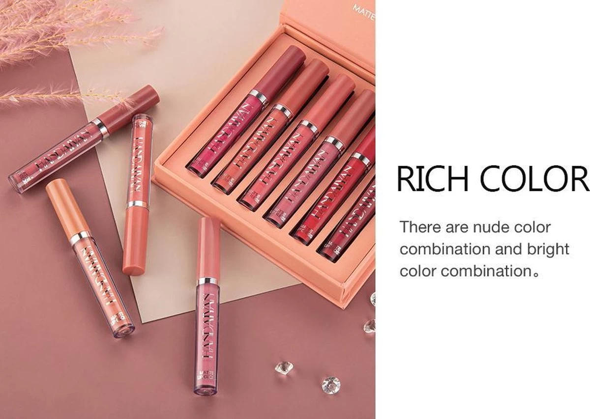 HANDAIYAN® | Liquid Lipsticks | Set Van 6 | Matte Lippenstift | Vloeibare Lippenstift | Waterproof | Make Up Set | Geschenkset | Giftset | Lipstick | Lippenstift | Lipgloss | Lip Gloss - Afbeelding 3