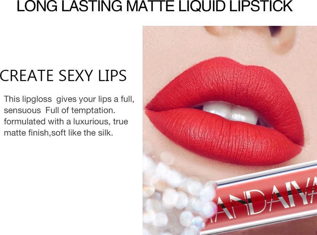 HANDAIYAN® | Liquid Lipsticks | Set Van 6 | Matte Lippenstift | Vloeibare Lippenstift | Waterproof | Make Up Set | Geschenkset | Giftset | Lipstick | Lippenstift | Lipgloss | Lip Gloss - Afbeelding 6