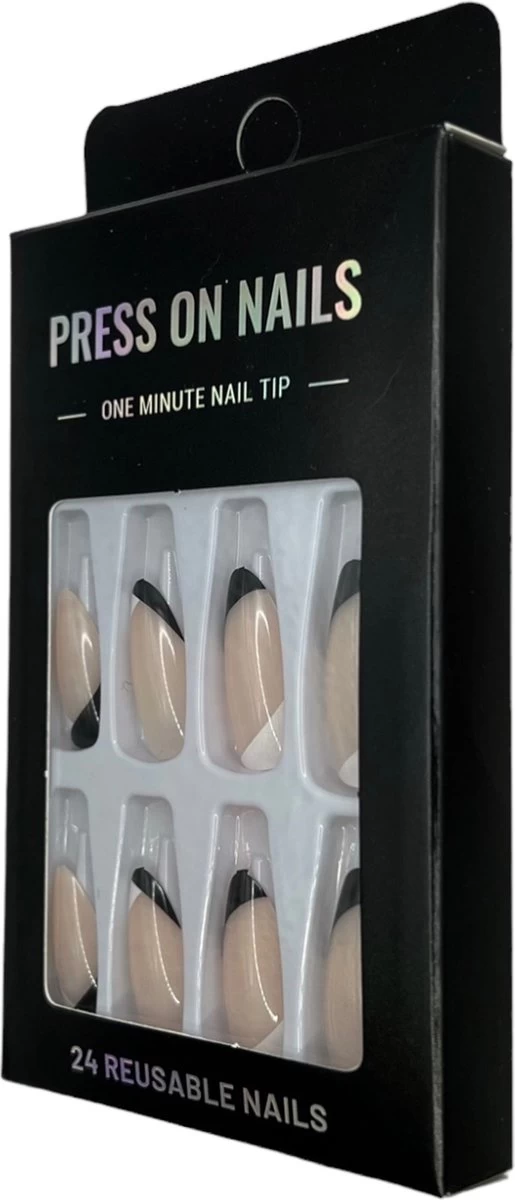 Merkloos Press On Nails - Nep Nagels - Zwart Wit - Almond - Manicure - Plak Nagels - Kunstnagels Nailart - Zelfklevend - Afbeelding 4