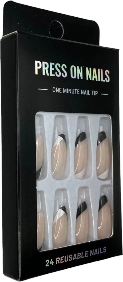 Merkloos Press On Nails - Nep Nagels - Zwart Wit - Almond - Manicure - Plak Nagels - Kunstnagels Nailart - Zelfklevend - Afbeelding 3