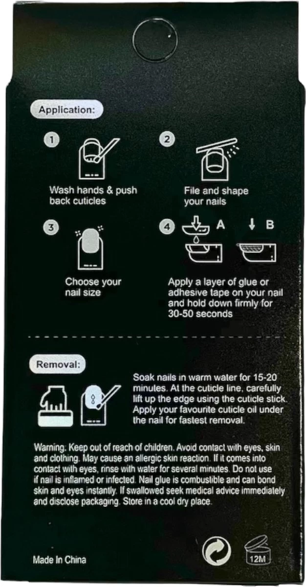 Merkloos Press On Nails - Nep Nagels - Zwart Wit - Almond - Manicure - Plak Nagels - Kunstnagels Nailart - Zelfklevend - Afbeelding 5