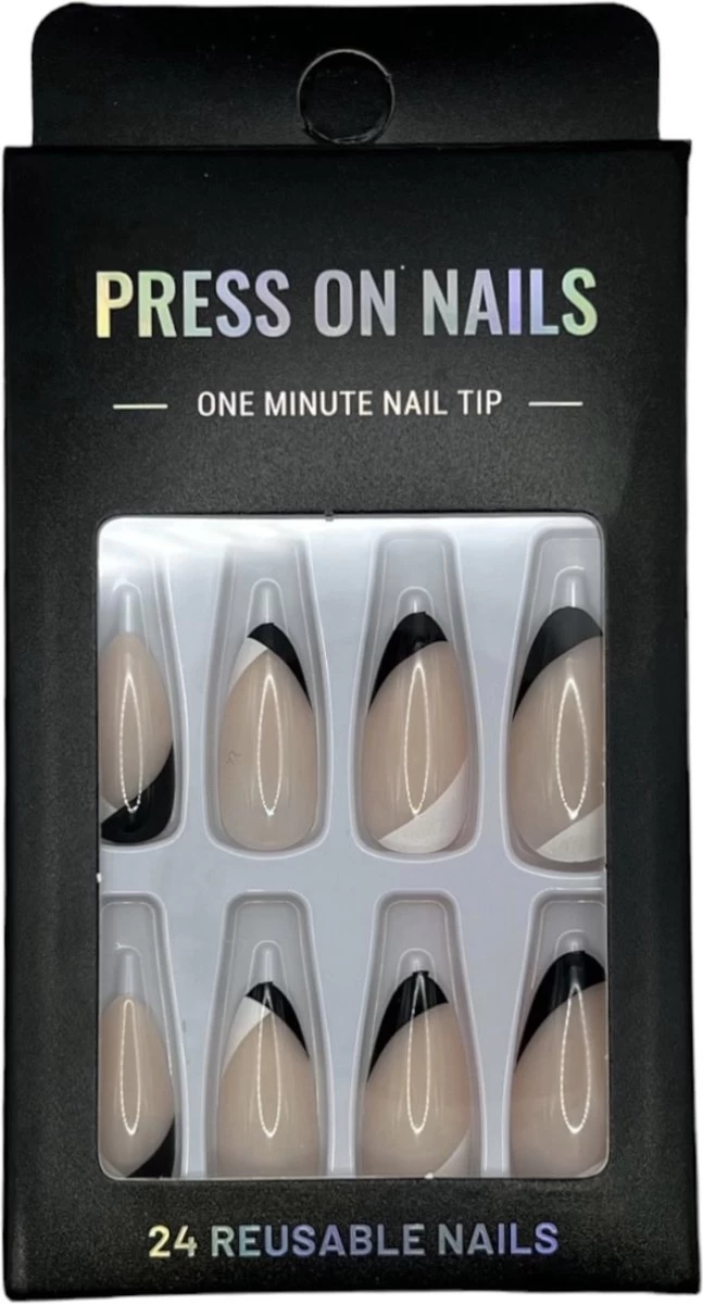Merkloos Press On Nails - Nep Nagels - Zwart Wit - Almond - Manicure - Plak Nagels - Kunstnagels Nailart - Zelfklevend - Afbeelding 2