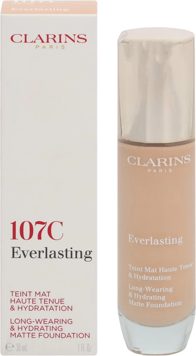 Clarins Everlasting Long-Wearing & Hydrating Matte Foundation - Long-Lasting Moisturizing Makeup With Matte Effect 30 Ml 107C - Afbeelding 2