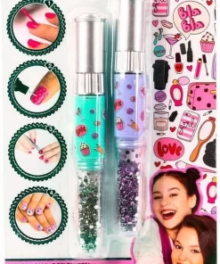 Nagellak En Glitter Set - 2 Stuks - Groen/Paars - Create It! - Nail Art - Nagel Kunst Set - Kinderen - Make-up Meisjes - Nagelglitter - Manicure - Cadeautje - Kinderfeestje - Nail Art Pen