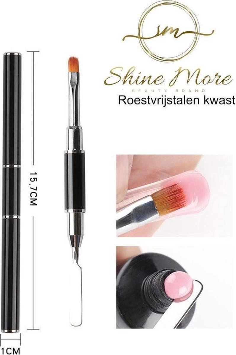 Shinemore ® Poly Gel Kit - Gellak Starters Pakket Incl. UV Nageldroger - 3 Kleuren Polygel - Nageltips - Top & Base Coat - Nageldroger - Poly Acryl Nagels - Polygel Set - White Glitter , Pink Glitter , Blue Glitter - Afbeelding 6