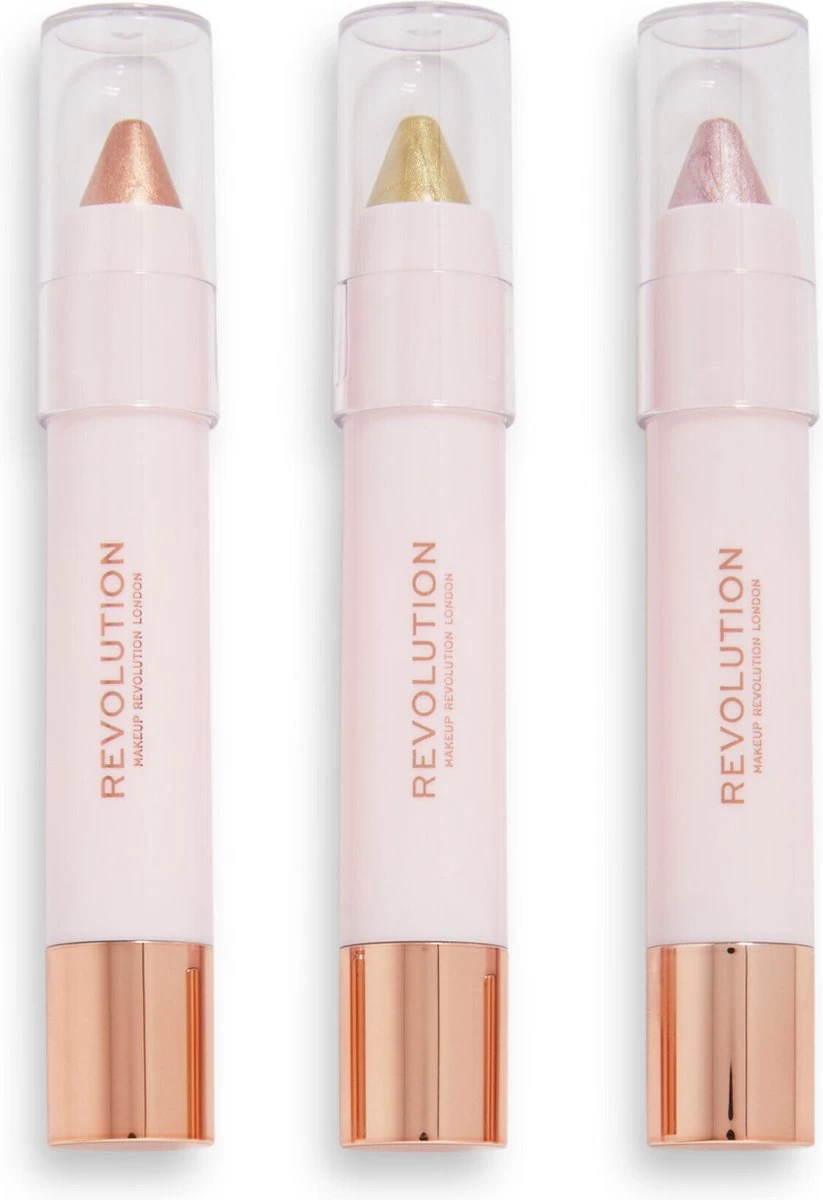 Makeup Revolution - Soft Glamour - Shimmer Shadow Stick Set - Oogschaduw Pencils - Soft Pink, Champagne Bronze Gold & Soft Green - Afbeelding 3