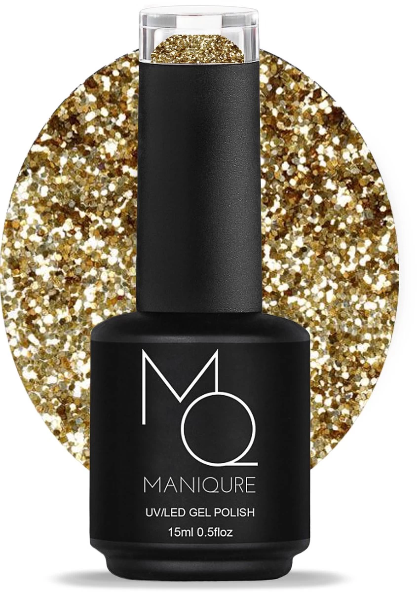 ManiQure - Gel Nagellak - Gold Glitters - Gouden Glitter Nagellak - Vegan Gellak - 15ml (groot Flesje, Veel Productinhoud)