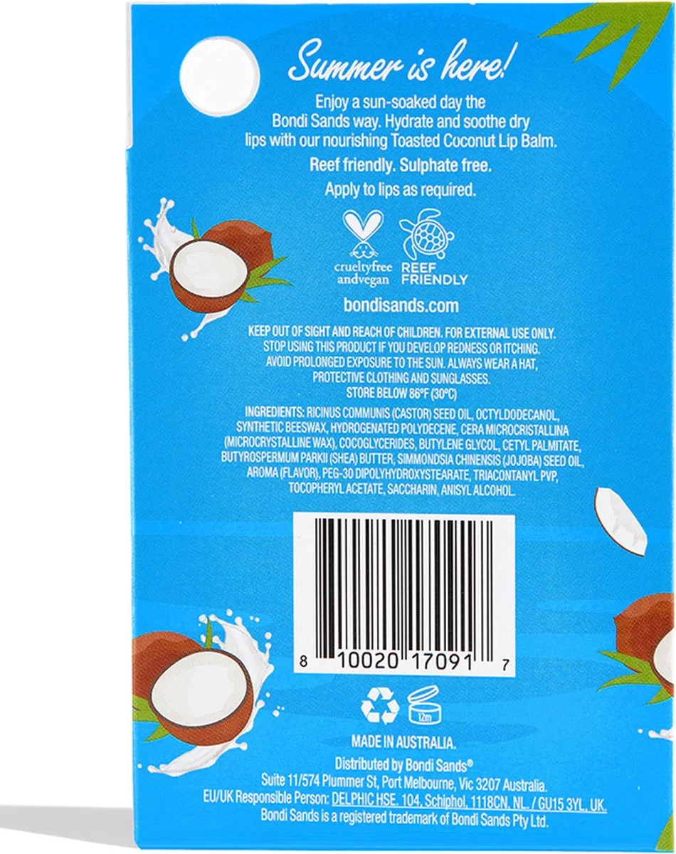 Bondi Sands Sunscreen Lip Balm SPF 50+ Toasted Coconut 10 G - Hydrateert En Verzacht Droge Lippen - Afbeelding 3
