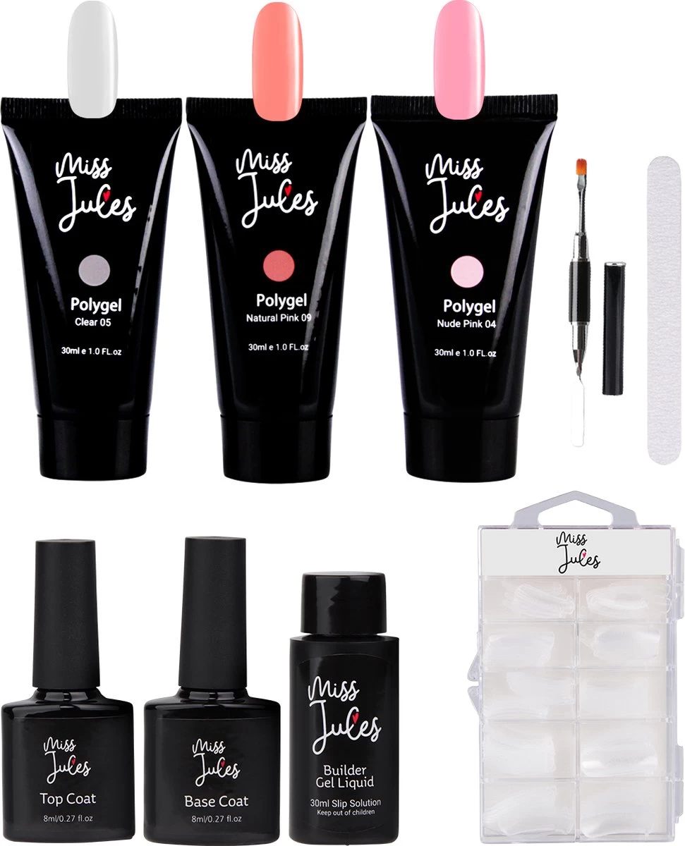 Miss Jules® Luxe Complete Polygel Kit - Polygel Nagels Starterspakket - 3 X 30 ML - Perfecte Combinatie Gellak & Acryl - Inclusief Instructievideo (NL)