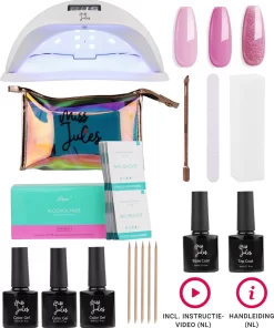 Miss Jules - Complete Gellak Starterspakket - Kleur 3 X Roze - Glanzend & Dekkend Resultaat - Inclusief UV/LED Lamp & Instructievideo (NL)